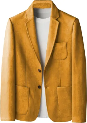 Mens Blazer Suede Jacket Casual 2 Buttons Sport Coat Faux Leather Suit Slim Fit