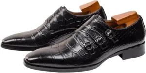 Men's Breathable Leather Wingtip Brogue Oxfords Mens Vintage Crocodile Slip On Dress Shoes Formal Leather Shoes for Weddings Business Office Prom