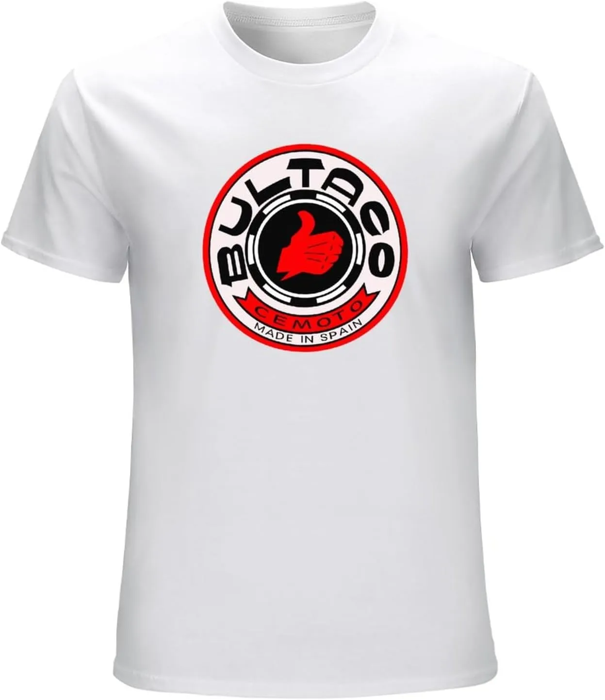 Men's Bultaco Red Retro Round Style Motorcycle Printed T Shirt White