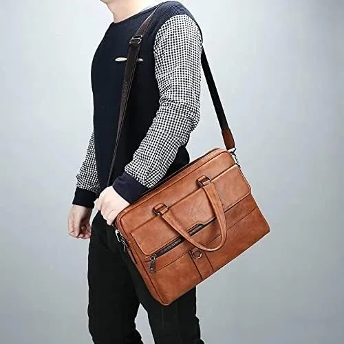 Men's Business Briefcases PU Leather Shoulder Messenger Bags Travel Handbag Male Laptop Bag