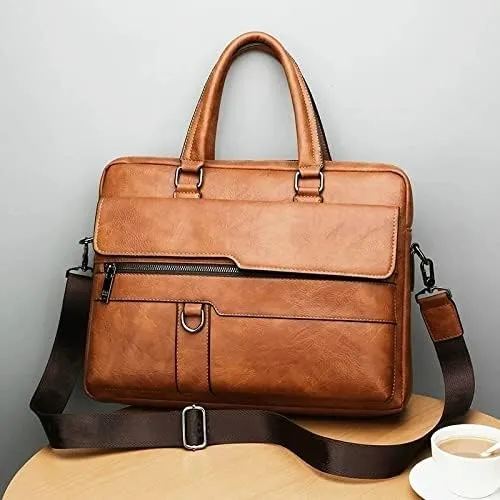 Men's Business Briefcases PU Leather Shoulder Messenger Bags Travel Handbag Male Laptop Bag