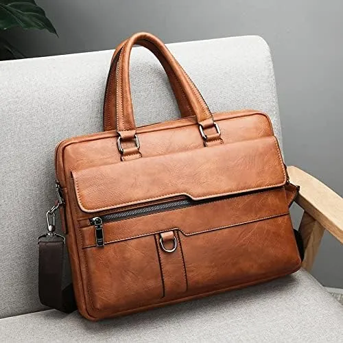 Men's Business Briefcases PU Leather Shoulder Messenger Bags Travel Handbag Male Laptop Bag