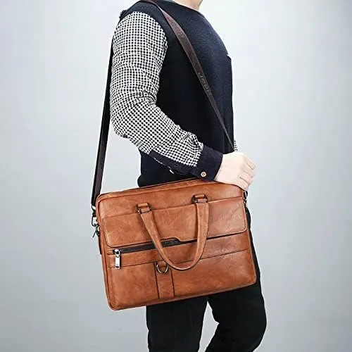 Men's Business Briefcases PU Leather Shoulder Messenger Bags Travel Handbag Male Laptop Bag