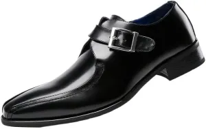 Men's Business Formal Wear Buckle Gentleman Single Shoes Rubber Sole Non-Slip Wear-Resistant Gradient Design Low-top Pedal Suitable