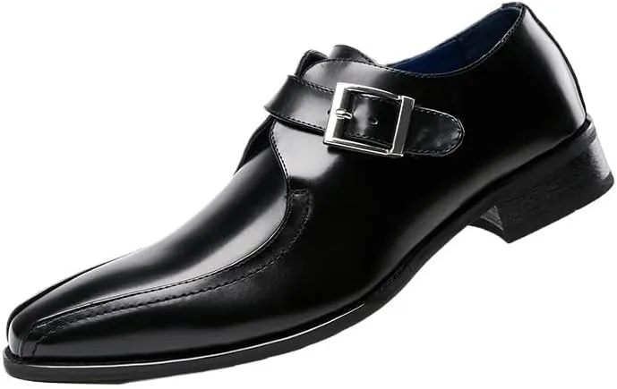 Men's Business Formal Wear Buckle Gentleman Single Shoes Rubber Sole Non-Slip Wear-Resistant Gradient Design Low-top Pedal Suitable