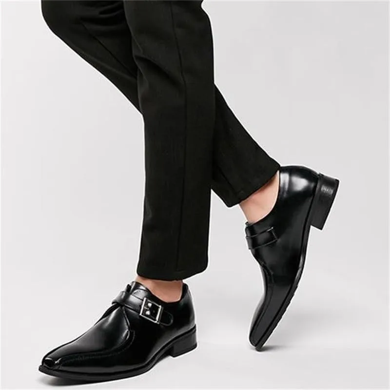 Men's Business Formal Wear Buckle Gentleman Single Shoes Rubber Sole Non-Slip Wear-Resistant Gradient Design Low-top Pedal Suitable