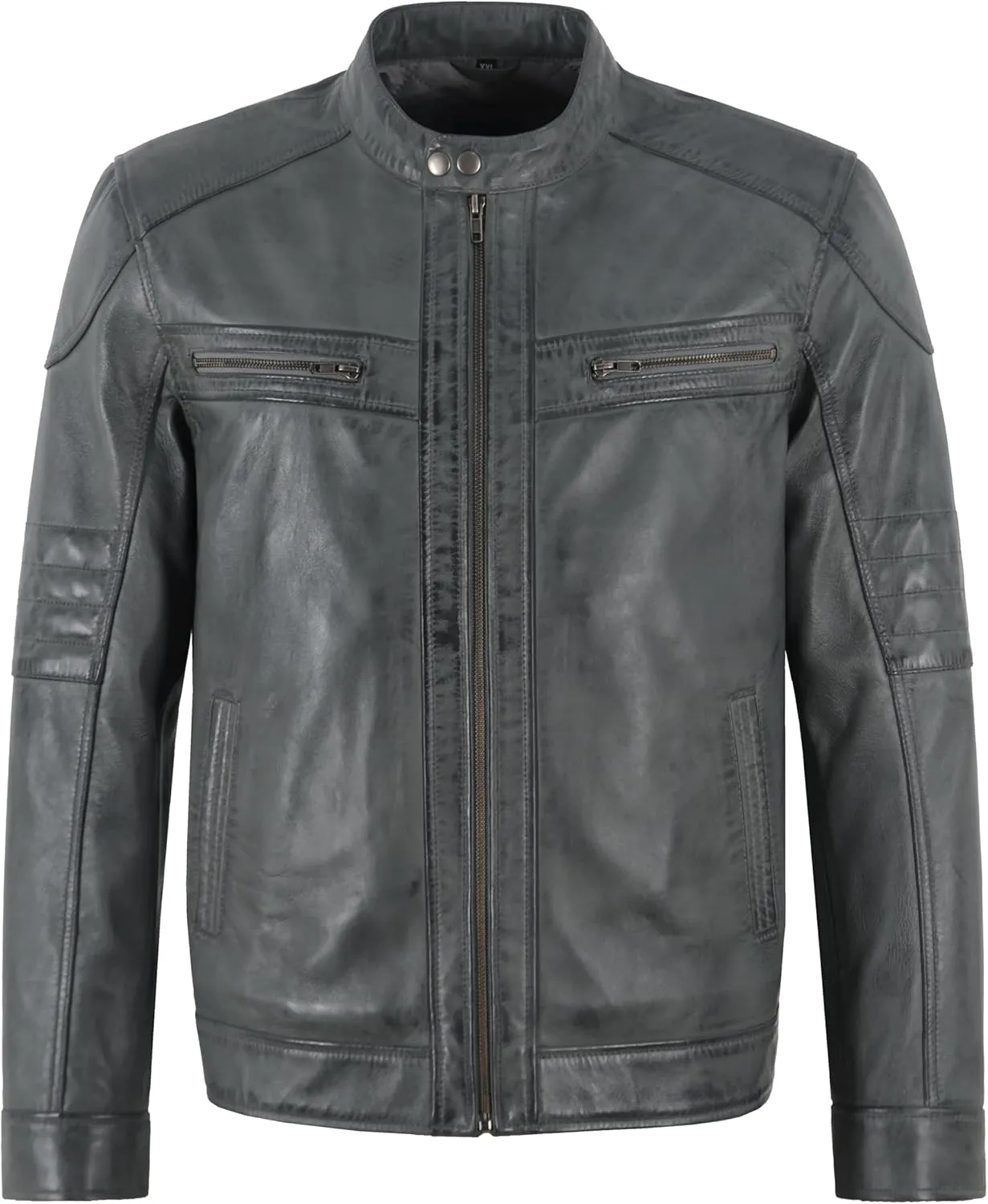 Men's Café Race Biker Style Waxed Real Leather Jacket Slim Fit Motorcycle Jacket 8474