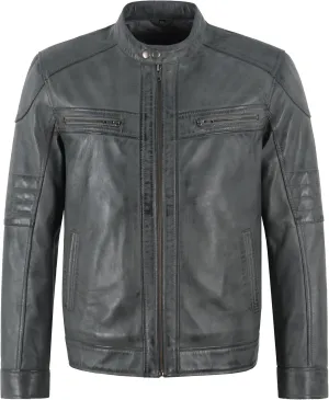 Men's Café Race Biker Style Waxed Real Leather Jacket Slim Fit Motorcycle Jacket 8474