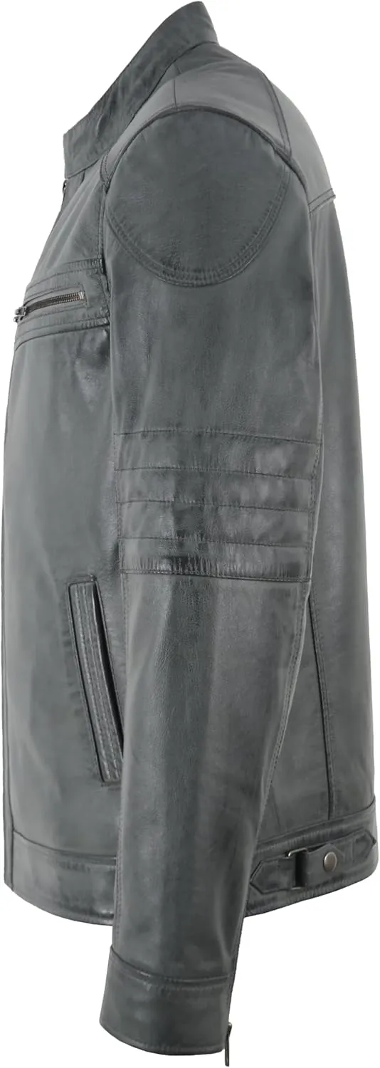 Men's Café Race Biker Style Waxed Real Leather Jacket Slim Fit Motorcycle Jacket 8474