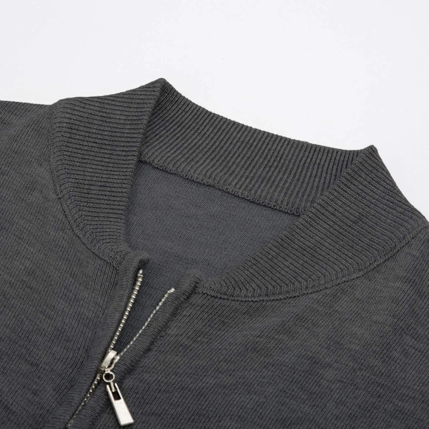Men's Casual Full Zip Cardigan Sweater Slim Fit Stand Collar Sweater Jacket