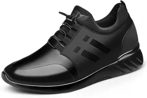 Mens Casual Leather Shoes Slip on Fashion Comfortable Elevator Dress Sneakers Shoes for Men Black Business Walking Shoes