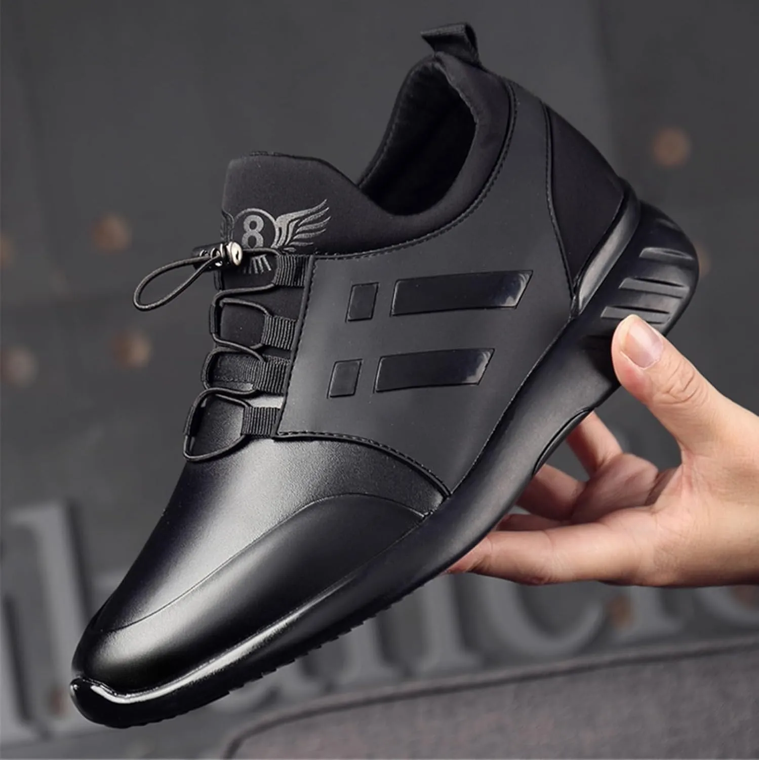 Mens Casual Leather Shoes Slip on Fashion Comfortable Elevator Dress Sneakers Shoes for Men Black Business Walking Shoes