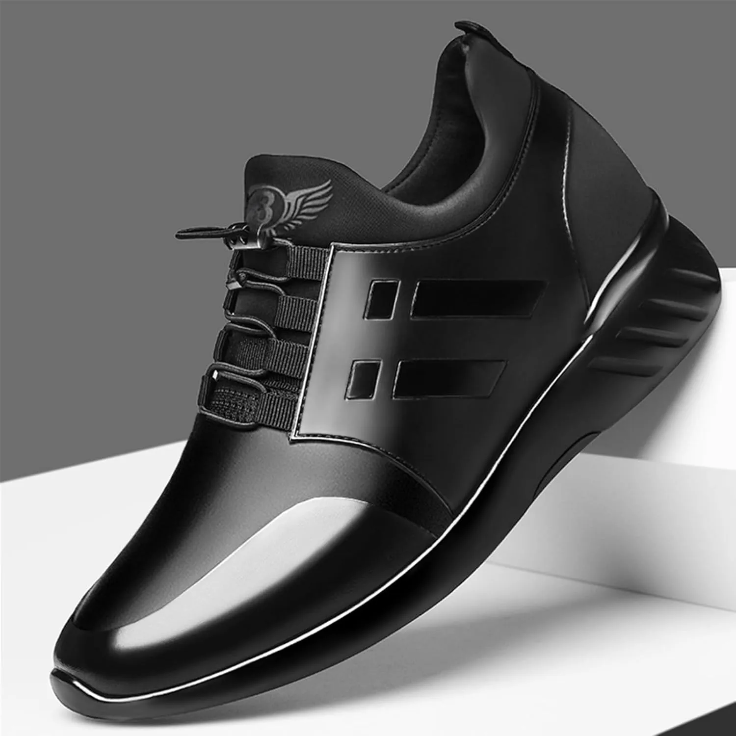 Mens Casual Leather Shoes Slip on Fashion Comfortable Elevator Dress Sneakers Shoes for Men Black Business Walking Shoes