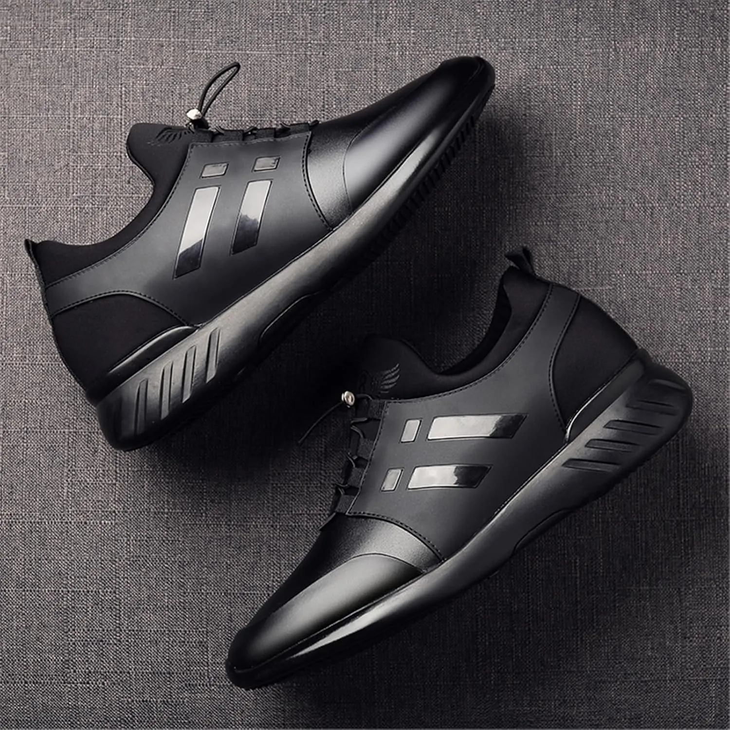 Mens Casual Leather Shoes Slip on Fashion Comfortable Elevator Dress Sneakers Shoes for Men Black Business Walking Shoes