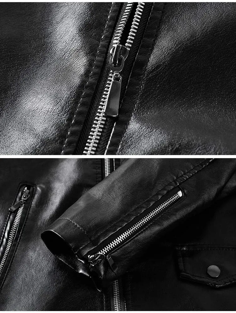 Men`s Casual Slim Fit Rider Trucker PU Faux Leather Jacket