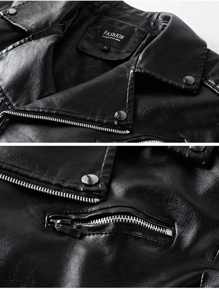 Men`s Casual Slim Fit Rider Trucker PU Faux Leather Jacket