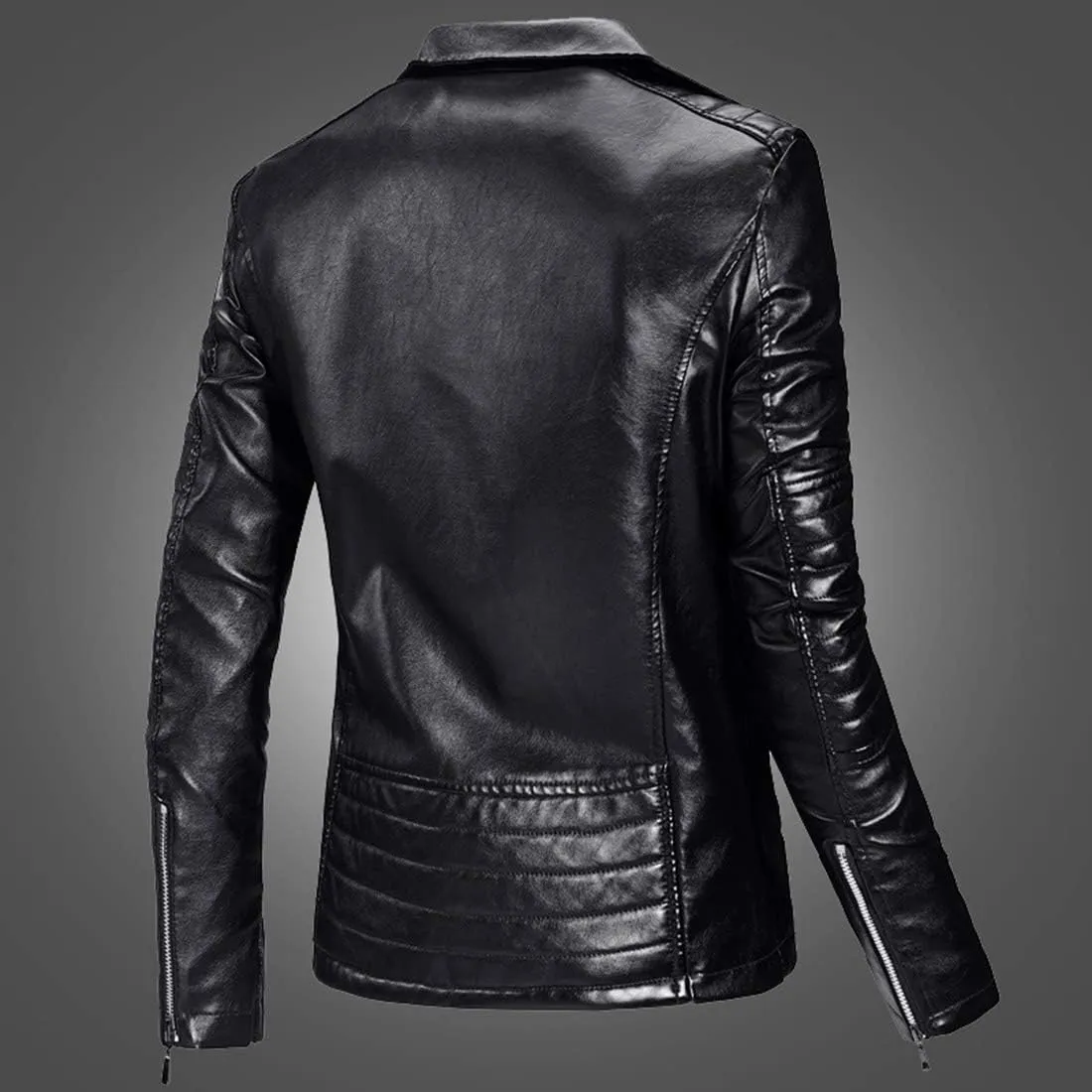 Men`s Casual Slim Fit Rider Trucker PU Faux Leather Jacket