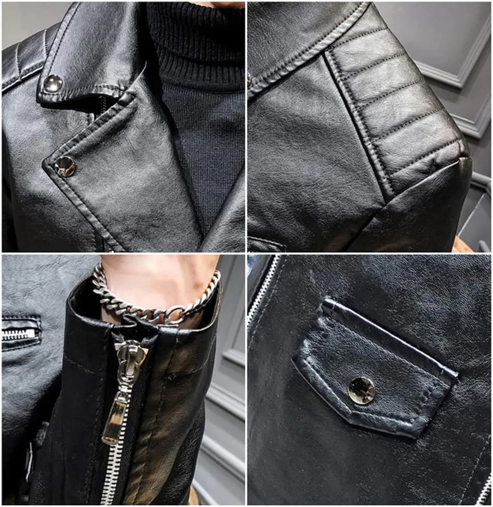 Men`s Casual Slim Fit Rider Trucker PU Faux Leather Jacket