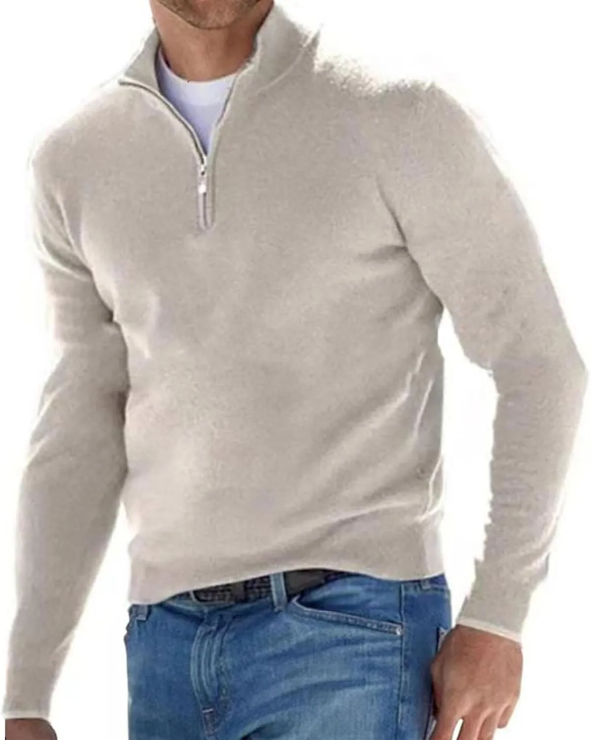 Men's Casual Sports Shirts 1/4 Zip Long Sleeve Fleece Lined Running Pullover Tops Stand Collar Workout Sweatshirt