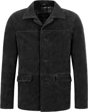 Men's Classic Collar Cow Suede Leather Box Button Fashion Coat Jacket 7742