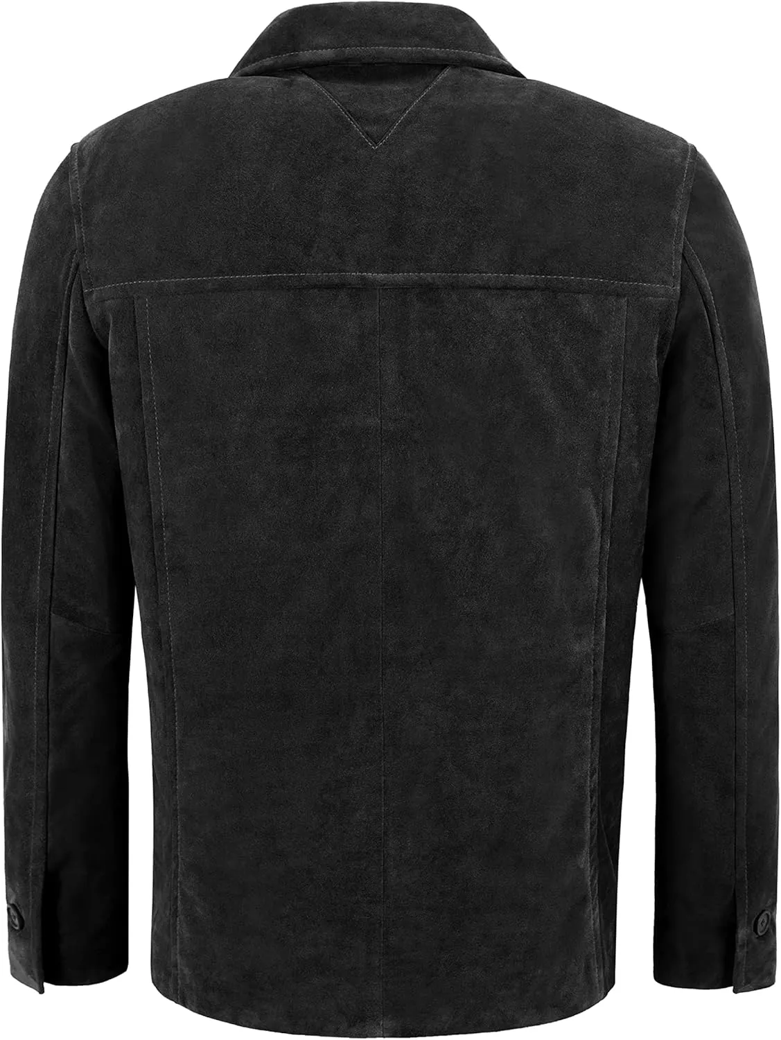 Men's Classic Collar Cow Suede Leather Box Button Fashion Coat Jacket 7742