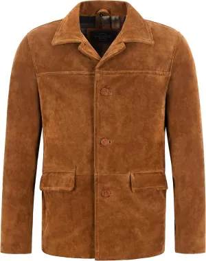 Men’s Classic Collar Real Tan Cow Suede Leather Box Button Fashion Coat Jacket 7742
