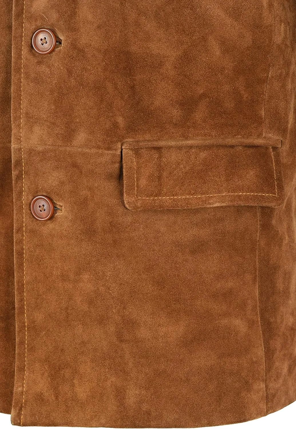 Men’s Classic Collar Real Tan Cow Suede Leather Box Button Fashion Coat Jacket 7742