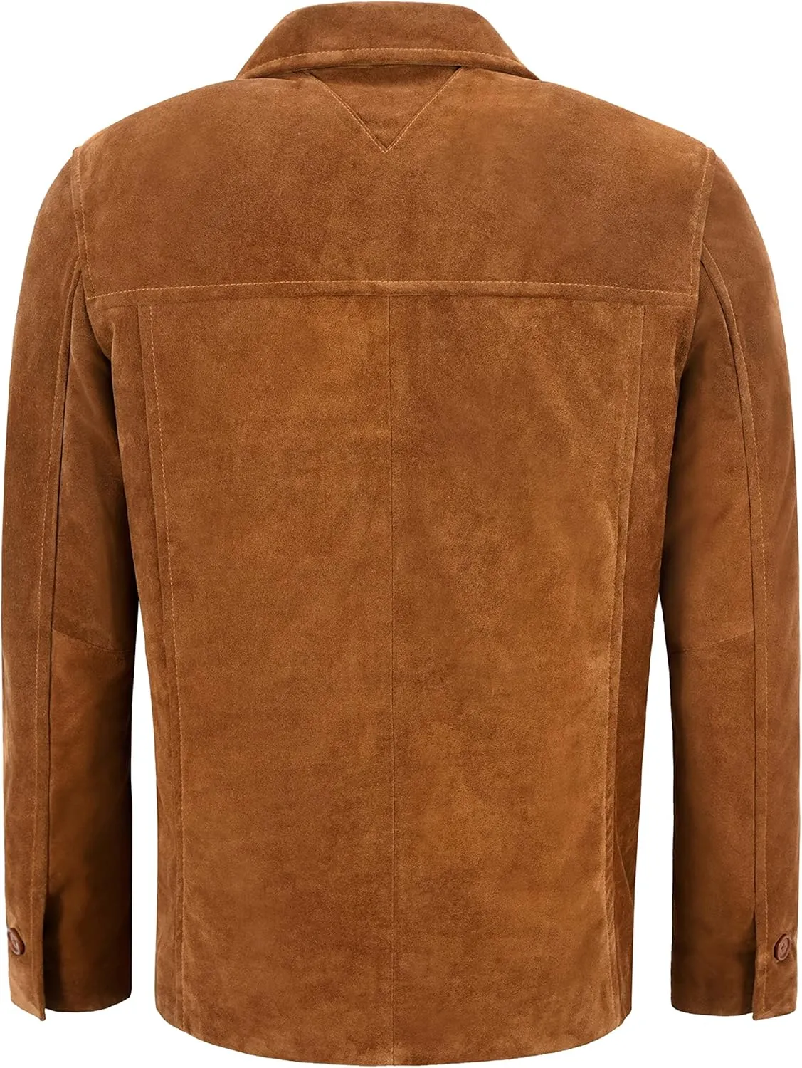 Men’s Classic Collar Real Tan Cow Suede Leather Box Button Fashion Coat Jacket 7742
