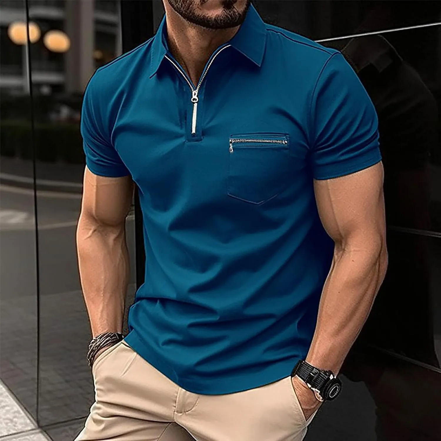 Men’s Classic Polo Shirt Casual Short Sleeve Plaid Splice T-Shirts Regular-Fit Business&Golf Polo Shirts