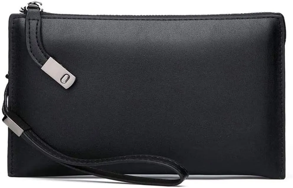 Mens Clutch Bag Handbag Leather Purse Zipper Long Wallet Business Hand Clutch Phone Holder