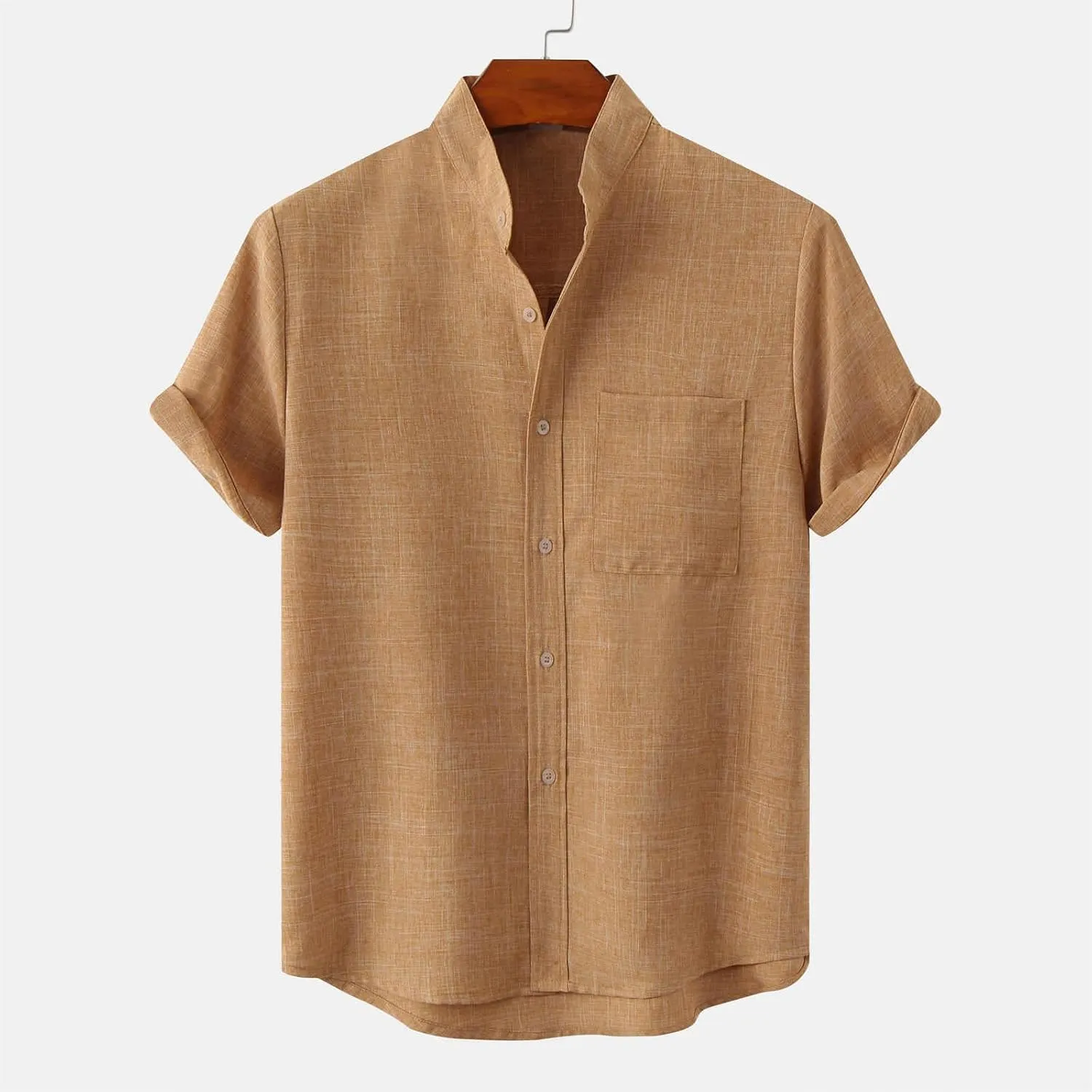 Mens Collared Button Up Summer Shirts Lightweight Simple Solid Color Tops Short Sleeve Casual T Shirt