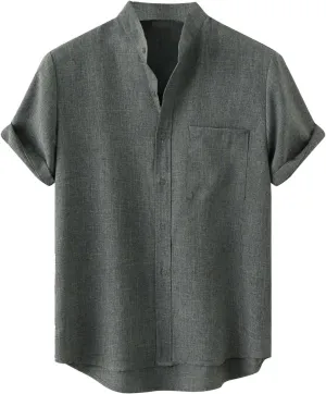 Mens Collared Button Up Summer Shirts Lightweight Simple Solid Color Tops Short Sleeve Casual T Shirt