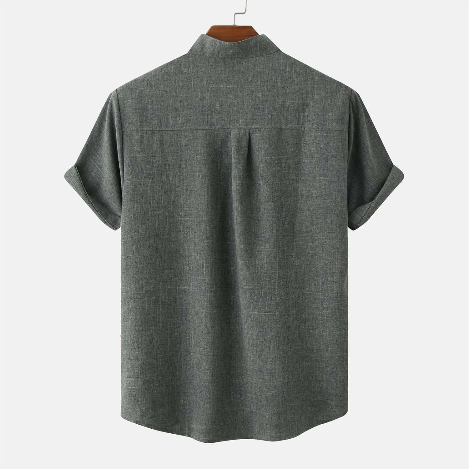 Mens Collared Button Up Summer Shirts Lightweight Simple Solid Color Tops Short Sleeve Casual T Shirt