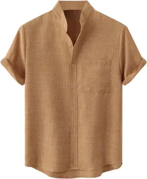 Mens Collared Button Up Summer Shirts Lightweight Simple Solid Color Tops Short Sleeve Casual T Shirt