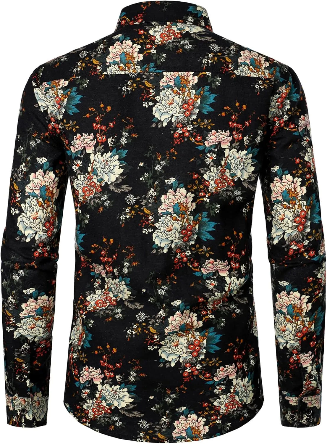 Men's Cotton Linen 70s Disco Retro Traditional Pattern Printed Long Sleeve Button Down Shirt