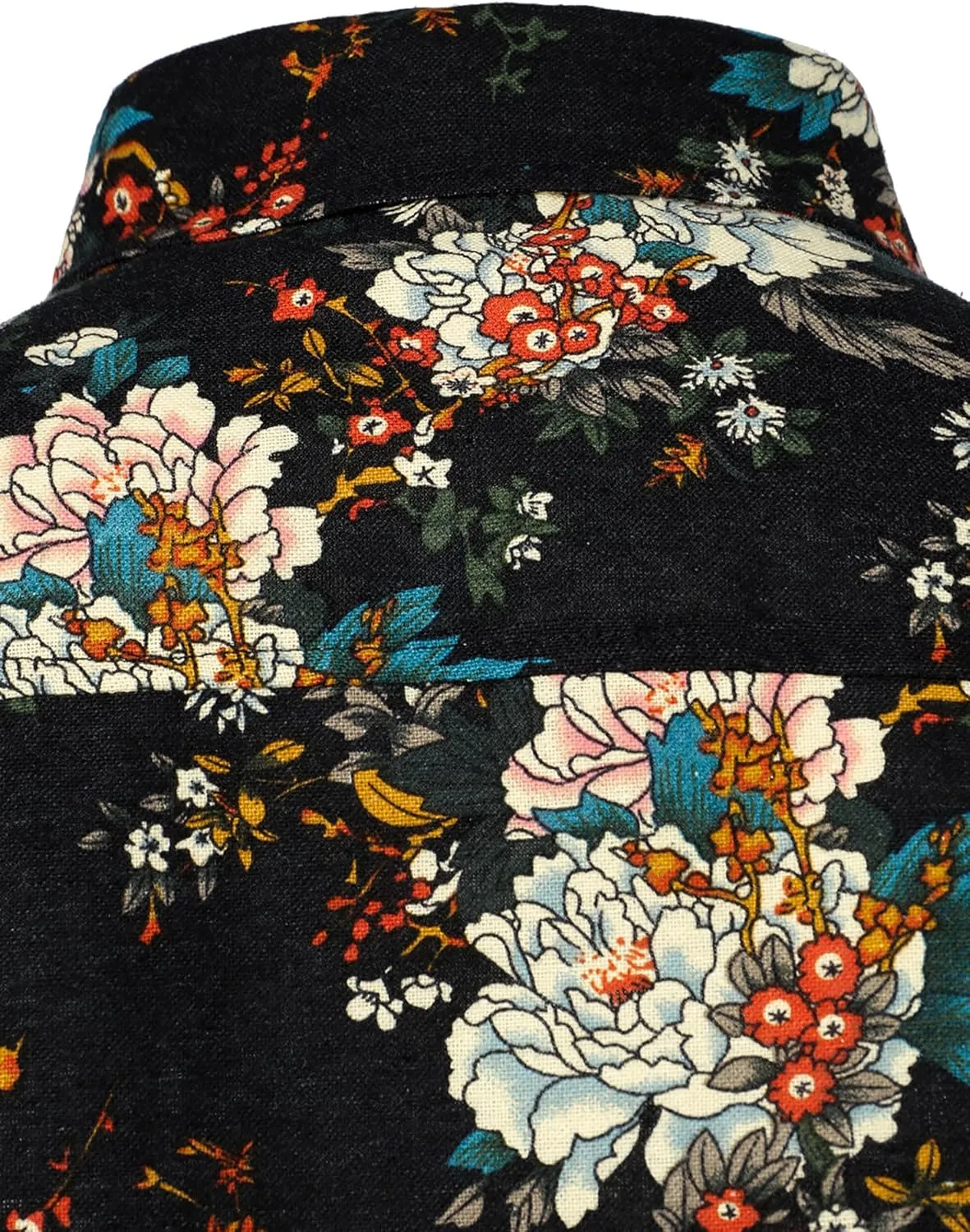 Men's Cotton Linen 70s Disco Retro Traditional Pattern Printed Long Sleeve Button Down Shirt