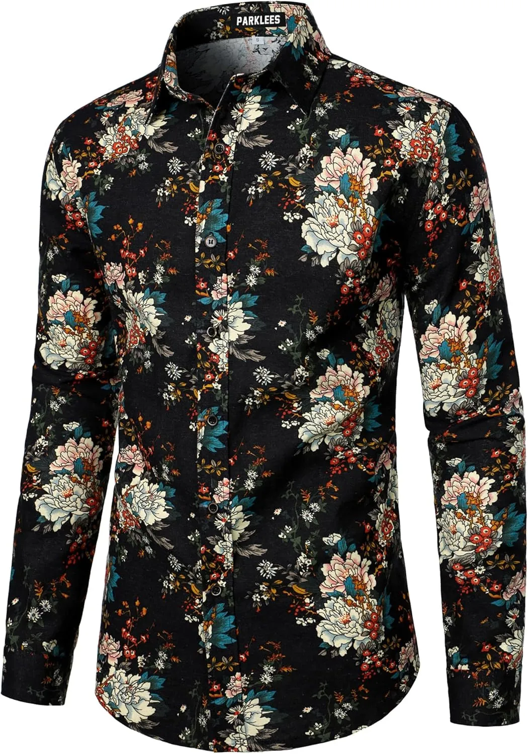 Men's Cotton Linen 70s Disco Retro Traditional Pattern Printed Long Sleeve Button Down Shirt