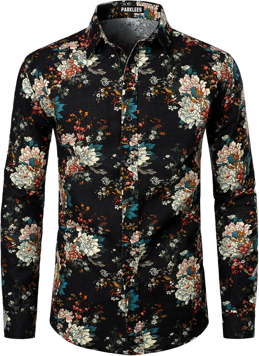 Men's Cotton Linen 70s Disco Retro Traditional Pattern Printed Long Sleeve Button Down Shirt