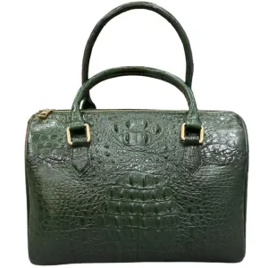 Men's Crocodile Genuine Horn Leather Crossbody Alligator Bag Travel Duffel Handle Bag (Green)