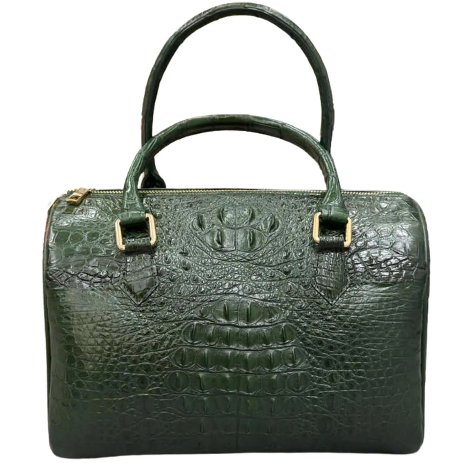 Men's Crocodile Genuine Horn Leather Crossbody Alligator Bag Travel Duffel Handle Bag (Green)