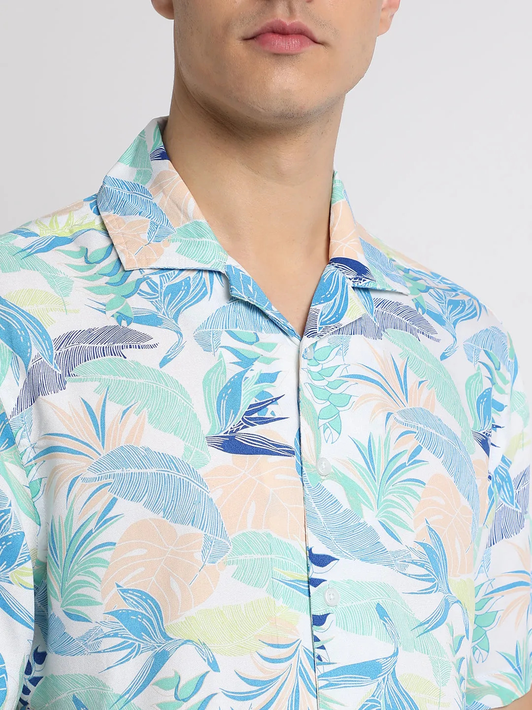 Men's Cuban Collar Regular Fit Print Multicolour Casual Shirts