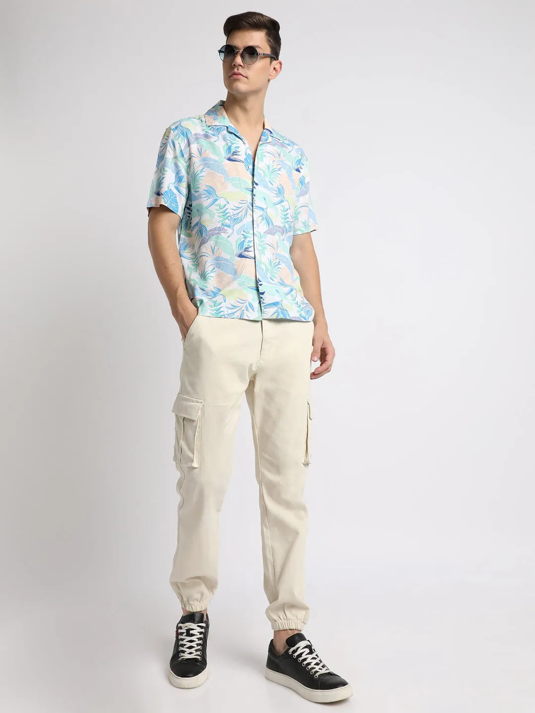 Men's Cuban Collar Regular Fit Print Multicolour Casual Shirts