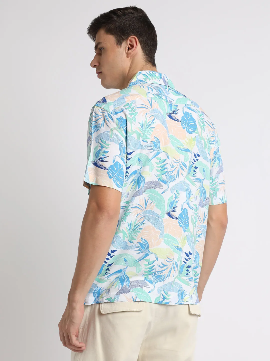 Men's Cuban Collar Regular Fit Print Multicolour Casual Shirts