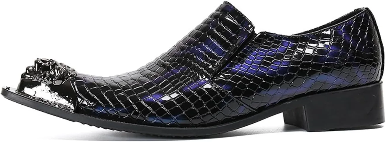 Mens Dress Shoes, Loafers Cowhide Shoes Genuine Leather Crocodile Pattern Large Size Low Top Metal Toe Slip-Ons Breathable Casual Shoes