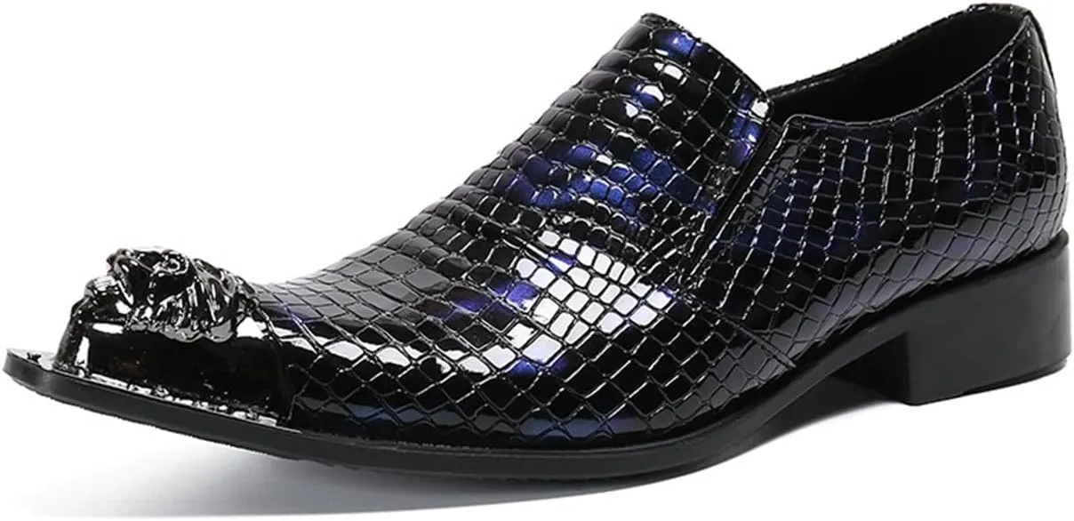 Mens Dress Shoes, Loafers Cowhide Shoes Genuine Leather Crocodile Pattern Large Size Low Top Metal Toe Slip-Ons Breathable Casual Shoes