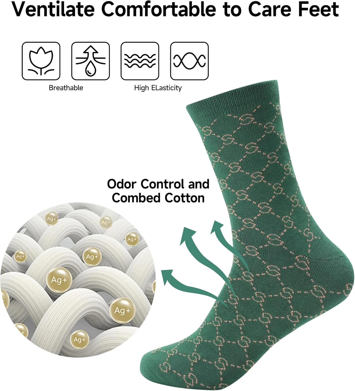Men's Dress Socks Combed Cotton Anti Odor Quick Dry Moisture Wikcing Size 8-13 Crew Socks