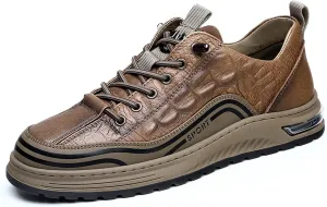 Men's Fashion Crocodile Pattern Cowhide Round Head Lace-up Oxfords Slip-on Business Height Lifting Non-Slip Softsole Sneakers Causal Business Work Driving Walking Shoes