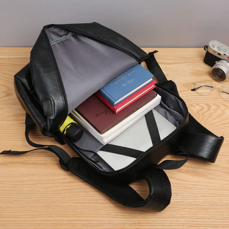 Men's Fashion Green Simple Leather Computer Backpacks