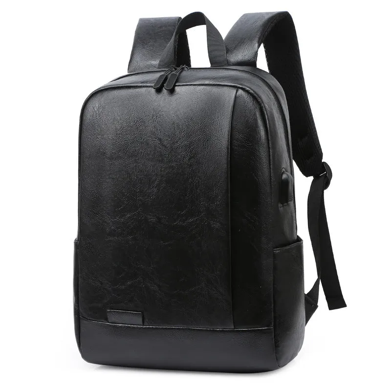 Men's Fashion Green Simple Leather Computer Backpacks