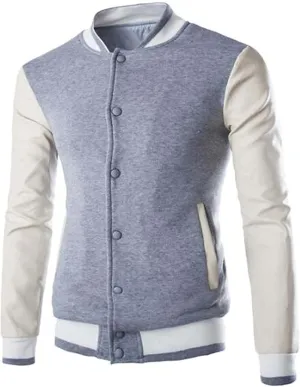 Men's Fashion Splicing Leather Sleeve Baseball Varsity Bomber Jacket